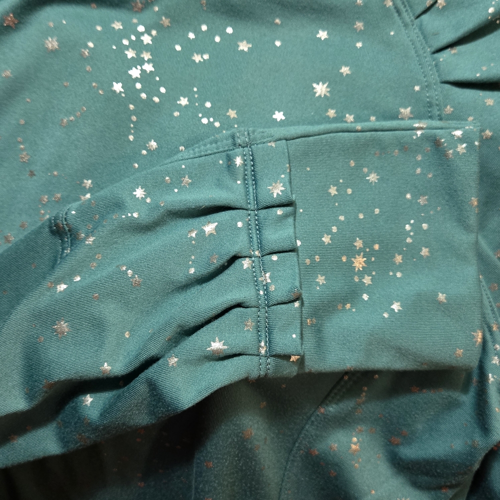MTA Sport Teal Starry Long Sleeve Shirt Size Large Silver Metallic Stars Ruffles - Picture 6 of 10